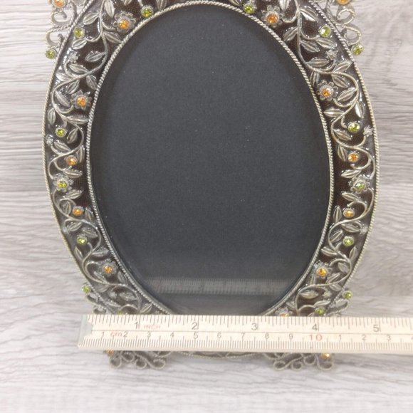 Ornament Oval Photo Frame Decorative Jeweled Photo Display Stones Floral Pattern - Picture 11 of 13